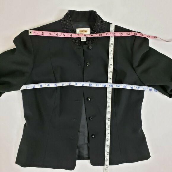 Talbots Woman SIZE 4 Black Blazer Suit Button Jacket Lined Embellished Seed Bead - Picture 8 of 11